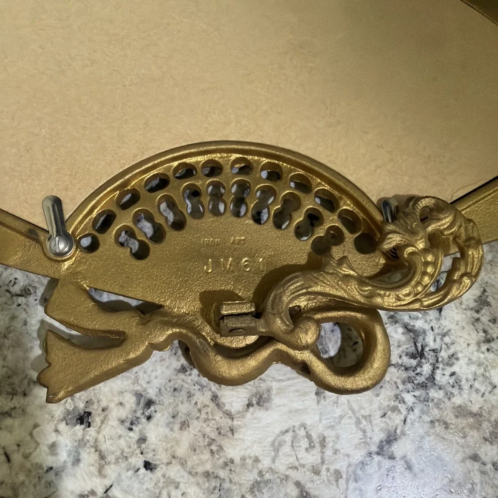 Vintage Brass Vanity Mirror / Fan Shape Mirror / Art Deco Ornate